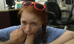 Redhead teen pawns her vagina and banged
